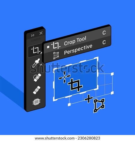 Tools Panel. Crop Perspective Tool in Raster graphic editor. Isometric 3d Vector illustration