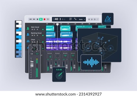 Program for professional songwriting, beat making, editing, and mixing. Audio workstation software. Vector illustration