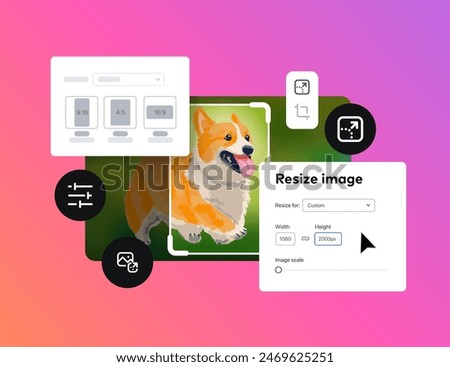 Image Resizing Tool Interface. Resizer instrument.  Different image resolutions. Vector illustration