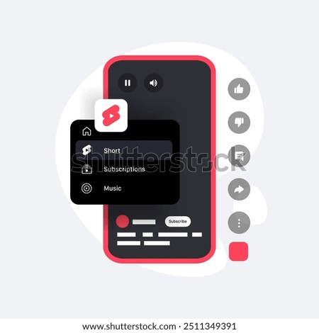 The Interface of a Short Video Clip on the Phone. Short-form content Platform. Concept vector illustration