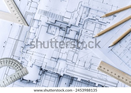 Similar – Image, Stock Photo architectural drawings for a planned church