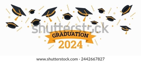 Vector illustration of graduate cap and star on white background for graduation 2024