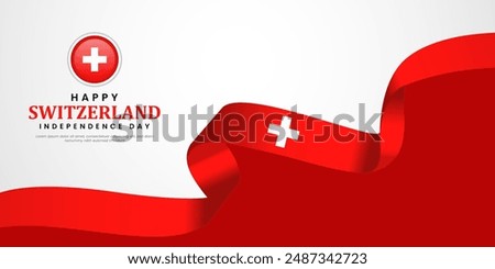 Happy Swiss Switzerland Independence Day 1 August with waving flags copy space background