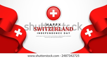 Happy Swiss Switzerland Independence Day 1 August with waving flags copy space background