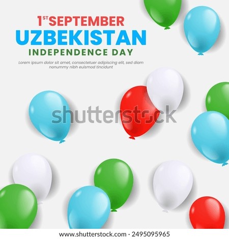 Uzbekistan Independence Day Greeting Card. Flying Balloons In National Colors of uzbekistan	