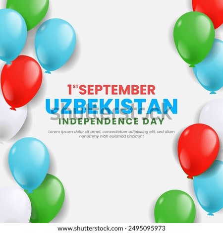 Uzbekistan Independence Day Greeting Card. Flying Balloons In National Colors of uzbekistan	