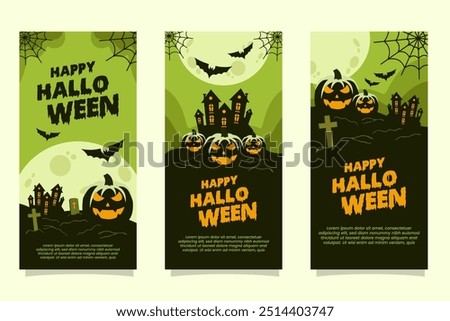 Halloween banner stories background social media scary scene with pumpkin, haunted house, tombsctone