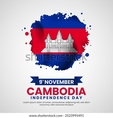 Cambodia flag for independence day with grunge brush flag style background