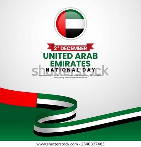 United Arab Emirates national day with waving ribbon flag banner background design