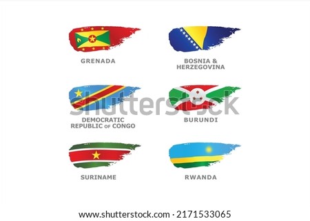 Unique set of World flags Grenada, Bosnia, Democratic republic of Congo, Burundi, Suriname and Rwanda