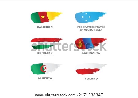 Unique set of World flags Cameron, Federated States of Micronesia, Hungary, Mongolia, Algeria and Poland