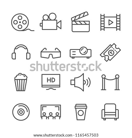 Set simple line icons related of cinema films 