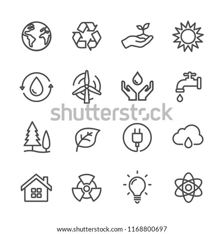 Set simple flat lines icon related of ecology