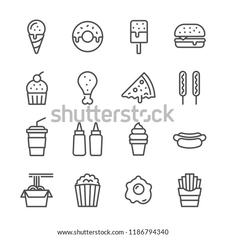 Fast food outline icon set vector image