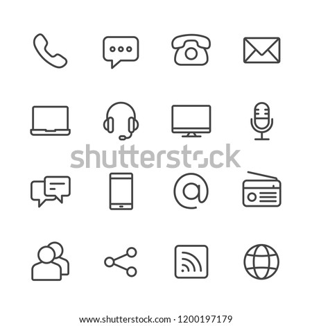 Communication vector line icon set