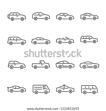 Car vector line icon set