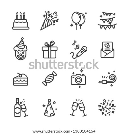 Birthday lines icon set