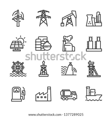 set of energy and industrial modern line icon