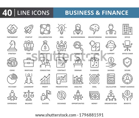 Business and finance vector line icons pack. Simple thin lines quality icon for web elements. Related of financial, people, strategy, management and etc