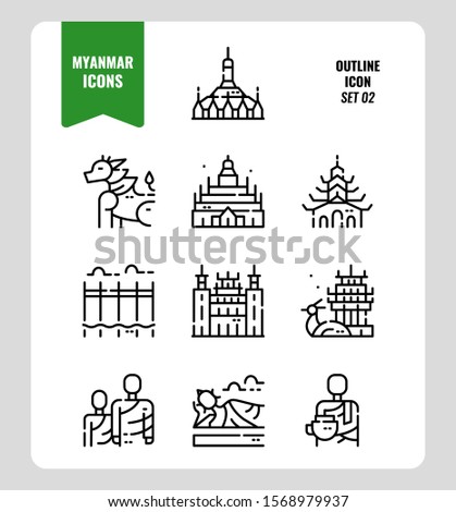 Myanmar icon set 2. Include landmark, people, culture and more. Outline icons Design. vector