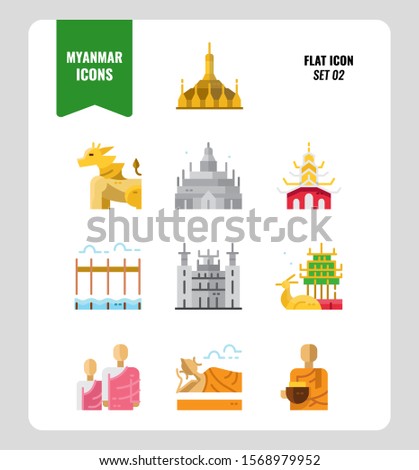 Myanmar icon set 2. Include landmark, people, culture and more. Flat icons Design. vector