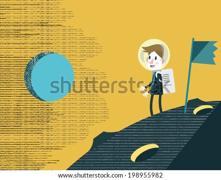 Businessman Seeing the whole world from the planet. Business Leadership and perspectives vision concept design. vector illustration