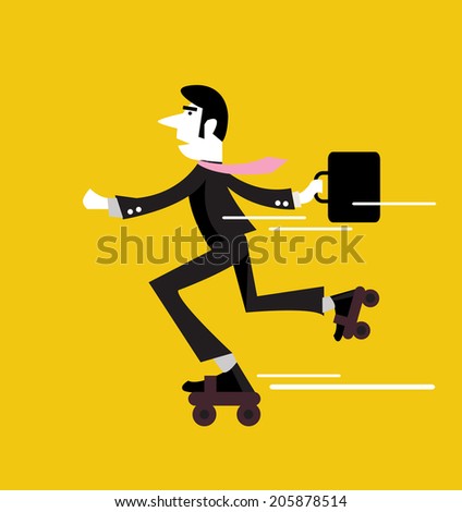 Businessman roller skating with briefcase. business people design. vector illustration