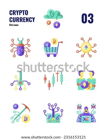 Cryptocurrency icons set 3. Stock, trading sign and object. Flat icon isolate on white background