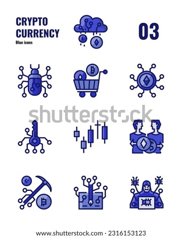 Cryptocurrency icons set 3. Stock, trading sign and object. Blue icon isolate on white background