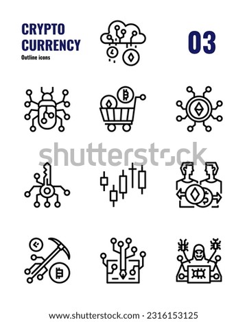 Cryptocurrency icons set 3. Stock, trading sign and object. Outline icon isolate on white background