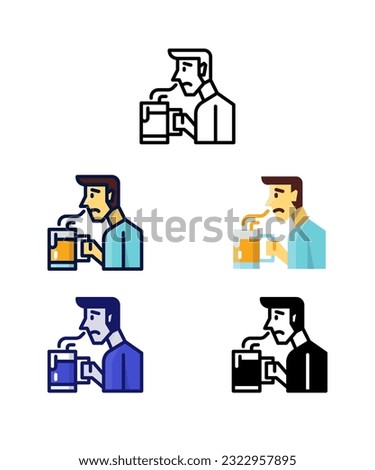 Man unhappy with smell off flavours in beer. Home brewer Equipment and raw material icons. vector