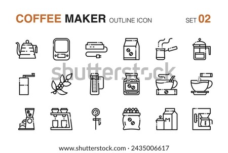 Coffee maker. Outline icon set 2