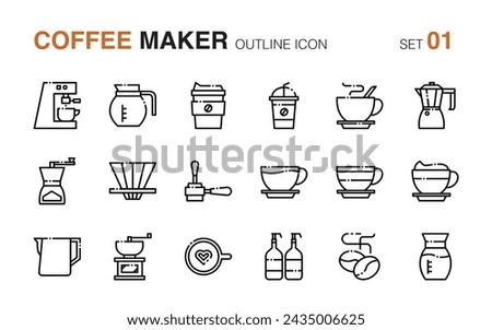Coffee maker. Outline icon set 1