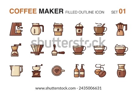 Coffee maker. Filled outline icon set 1