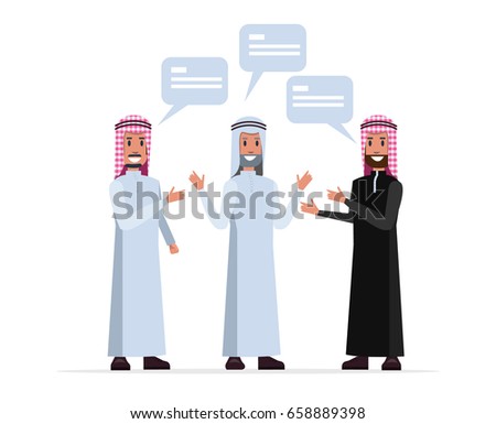 Arab leader people talking and discussion. flat character design. vector illustration