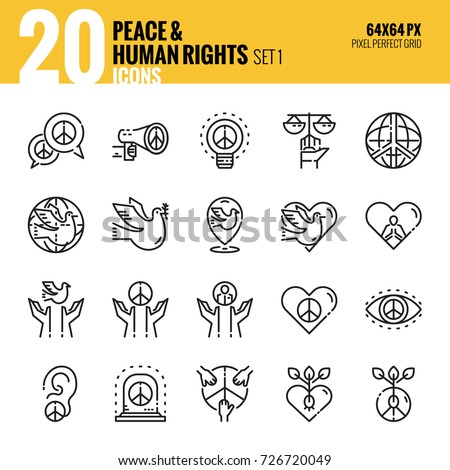 Peace and Human Rights icon set. Flat thin line icons design. vector