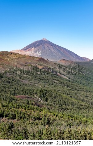 Scenic view of the highest peak of Spain Pico del Teide. The volcanou is located on Canary Islands, Tenerife. Stock fotó © 