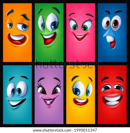 set of cheerful cartoon faces for graphic composition