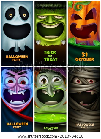 set of vertical graphics for halloween with monster vampire witch pumpkin ghost mummy cartoon Stock fotó © 