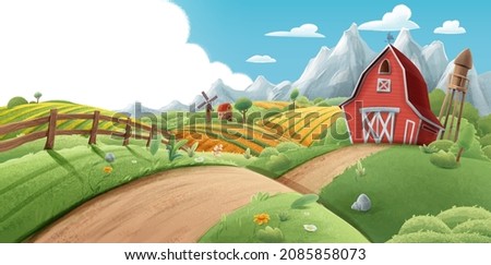 illustrated landscape of a farm for background