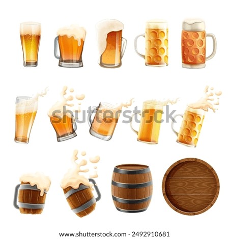 set of beer glass glasses with barrel