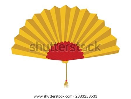Sensu Japanese traditional hand fan in gold color, isolated vector illustration in flat design