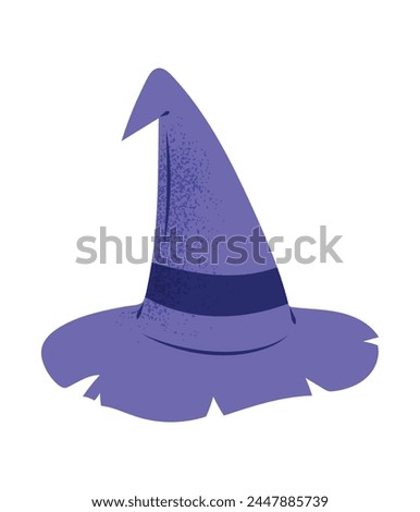 Pointy witch or wizards hat, rusty old headwear. Hand drawn vector illustration in flat, cartoony design