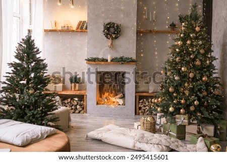 Image, Stock Photo Christmas decoration. Cozy home and hugge background. Wool socks with decorations on white background