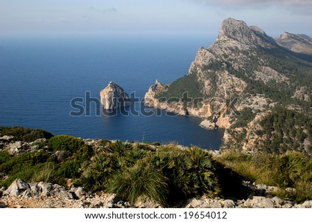 Bizarre Cabo Formentor and the famous rock island (Majorca, Spain)