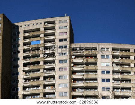 Similar – Image, Stock Photo monotonous prefabricated building facade with clouds