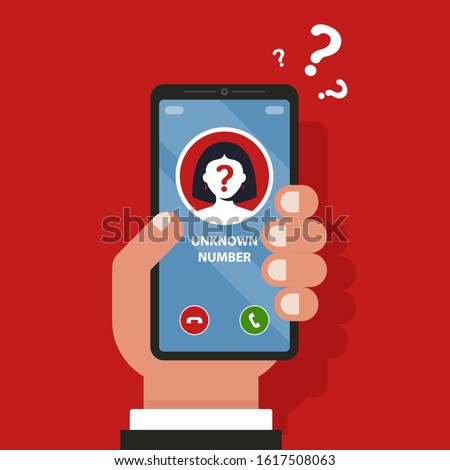 an unfamiliar mobile number is ringing on the phone. flat vector illustration.