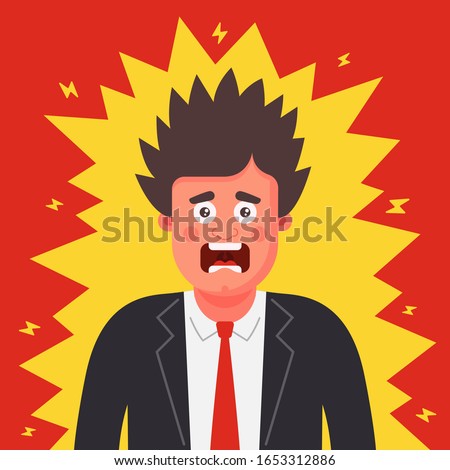 a man in a suit was shocked. static electricity on clothes. Flat character vector illustration.