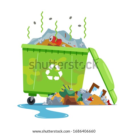 dirty, smelly trash can on a white background. flat vector illustration.