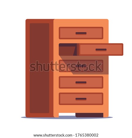 open wooden chest of drawers for storing linen on a white background. flat vector illustration